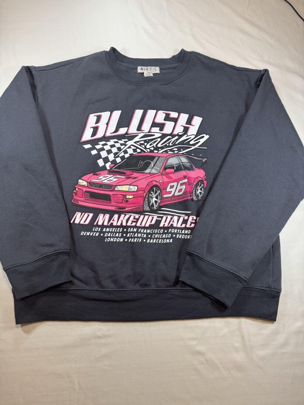 Nikxie Los Angeles Blush Racing Graphic Sweatshirt Pink JDM Car Women’s Large
